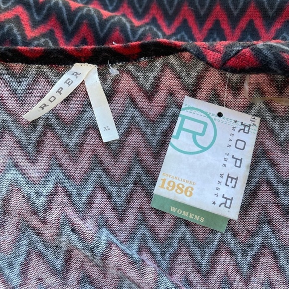 Roper WOMENS RED AND BLUE CHEVRON PRINT PONCHO Size XL NEW! - Picture 6 of 6